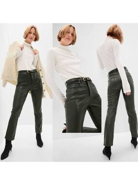 Gap vintage slim high rise green faux leather pants Sz 31 mistletoe green NWOT